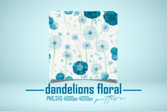 Blue Floral Dandelions Digital Paper