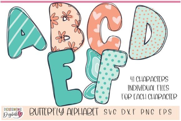 Butterfly SVG Doodle Letters, Alphabet
