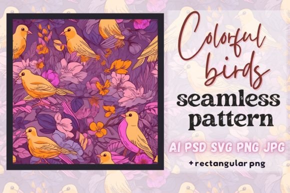 Colorful Exotic Pink Floral Bird Pattern