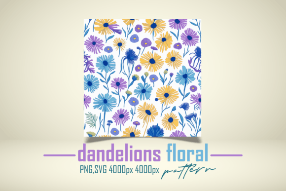 Colorful Floral Dandelion Digital Paper
