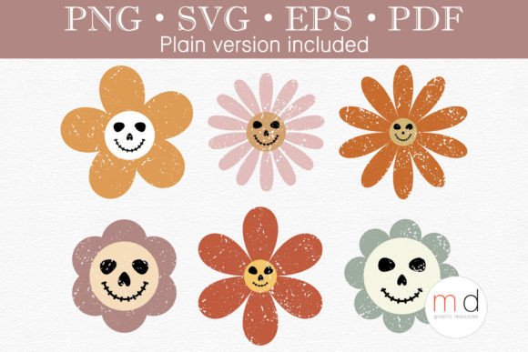 Distressed Halloween Retro Daisies SVG