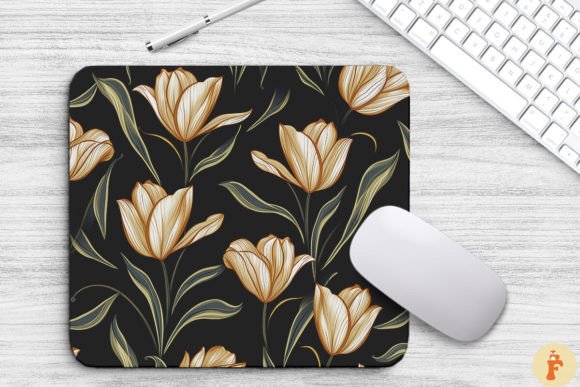 Elengant Gold Tulip Floral Mouse Pad