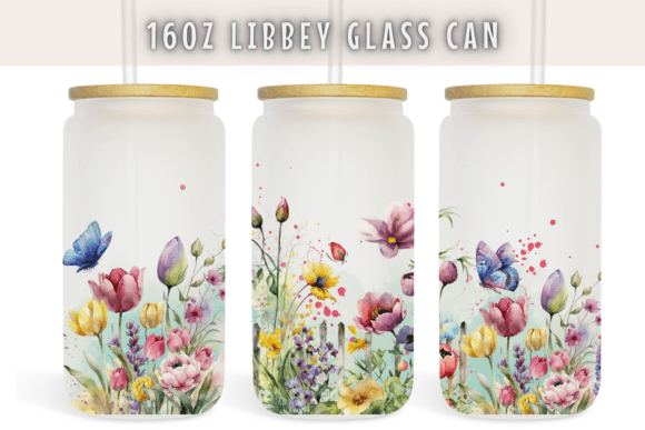 Floral Butterfly Watercolor 16 Oz Libbey