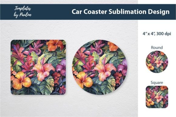 Floral Car Coaster Sublimation Design
