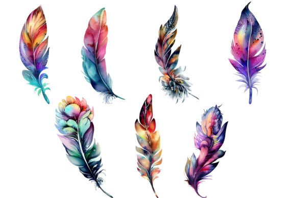 Floral Feather Clipart Watercolor