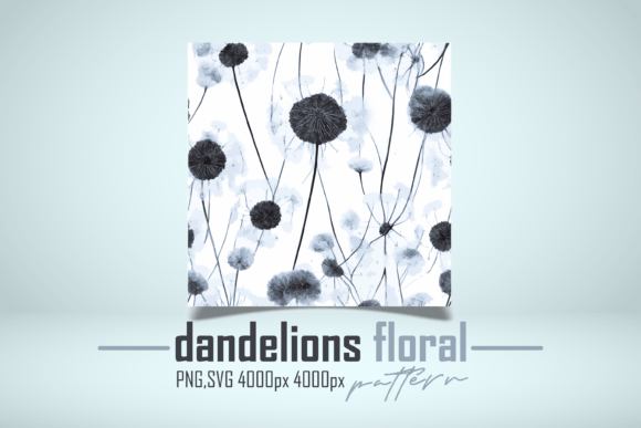Gray Floral Dandelions Digital Paper