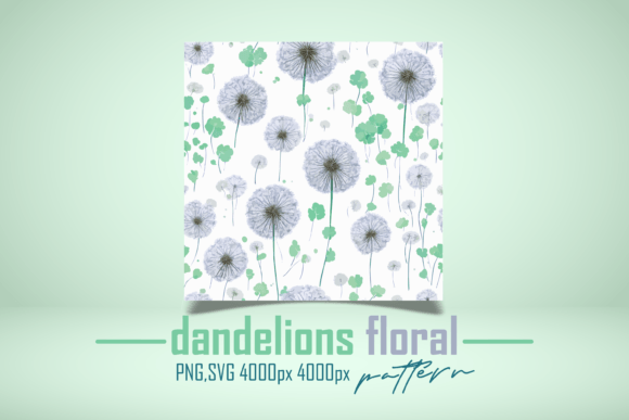 Green Floral Dandelions Digital Paper