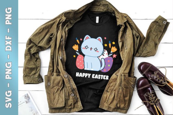 Happy Easter Chibi Cat Egg Floral