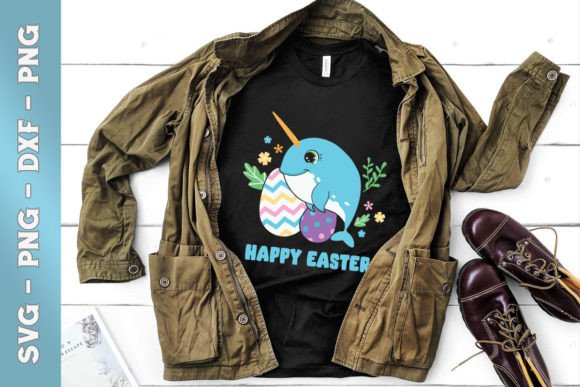 Happy Easter Chibi Narwhal Egg Floral