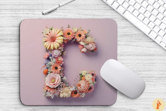 Letter C Floral Monogram Mouse Pad