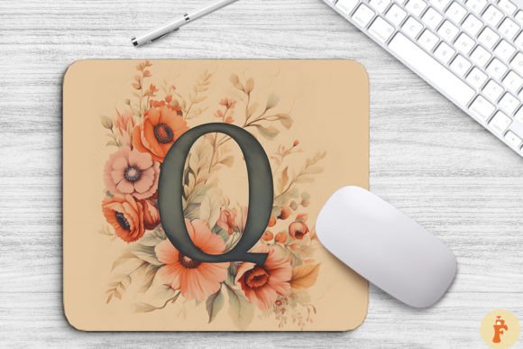 Letter Q Floral Monogram Mouse Pad