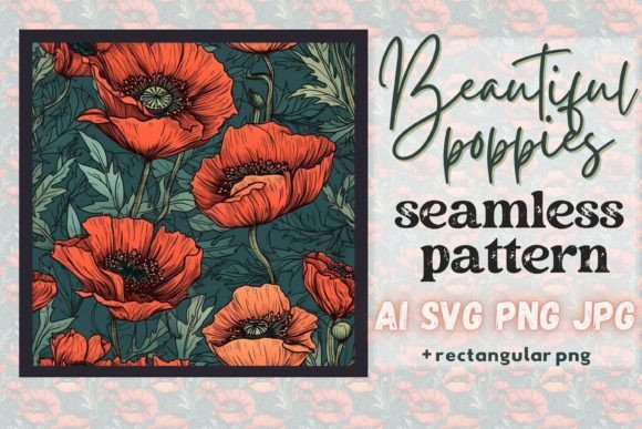 Poppy Flowers Floral Seamless Pattern AI