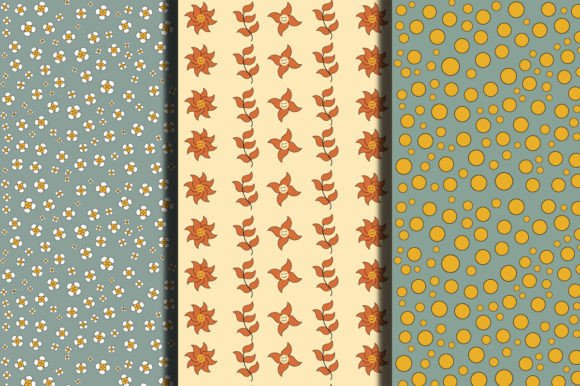 Retro Floral Digital Paper Pack Graphics