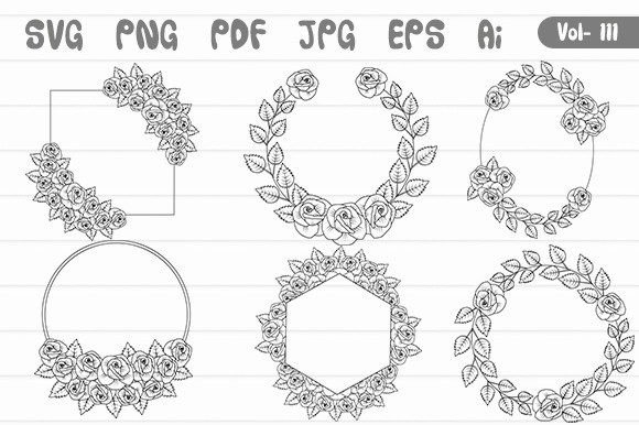 Rose Flower Wreath Frame Border SVG PNG