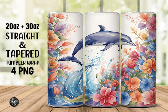 Watercolor Floral Dolphin Tumbler Wrap 2