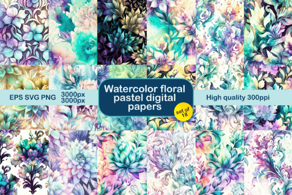 Watercolor Floral Pastel Digital Papers