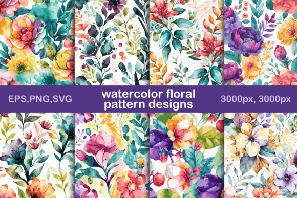 Watercolor Floral Pattern Design Bundle